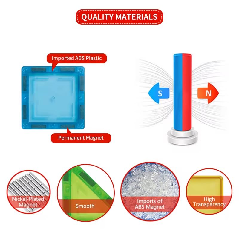 46 PCS Magnetic Tiles Kids stem Building Toy Preschool Learning Blocks Construction Magnet Gift Toddler Aged 3+